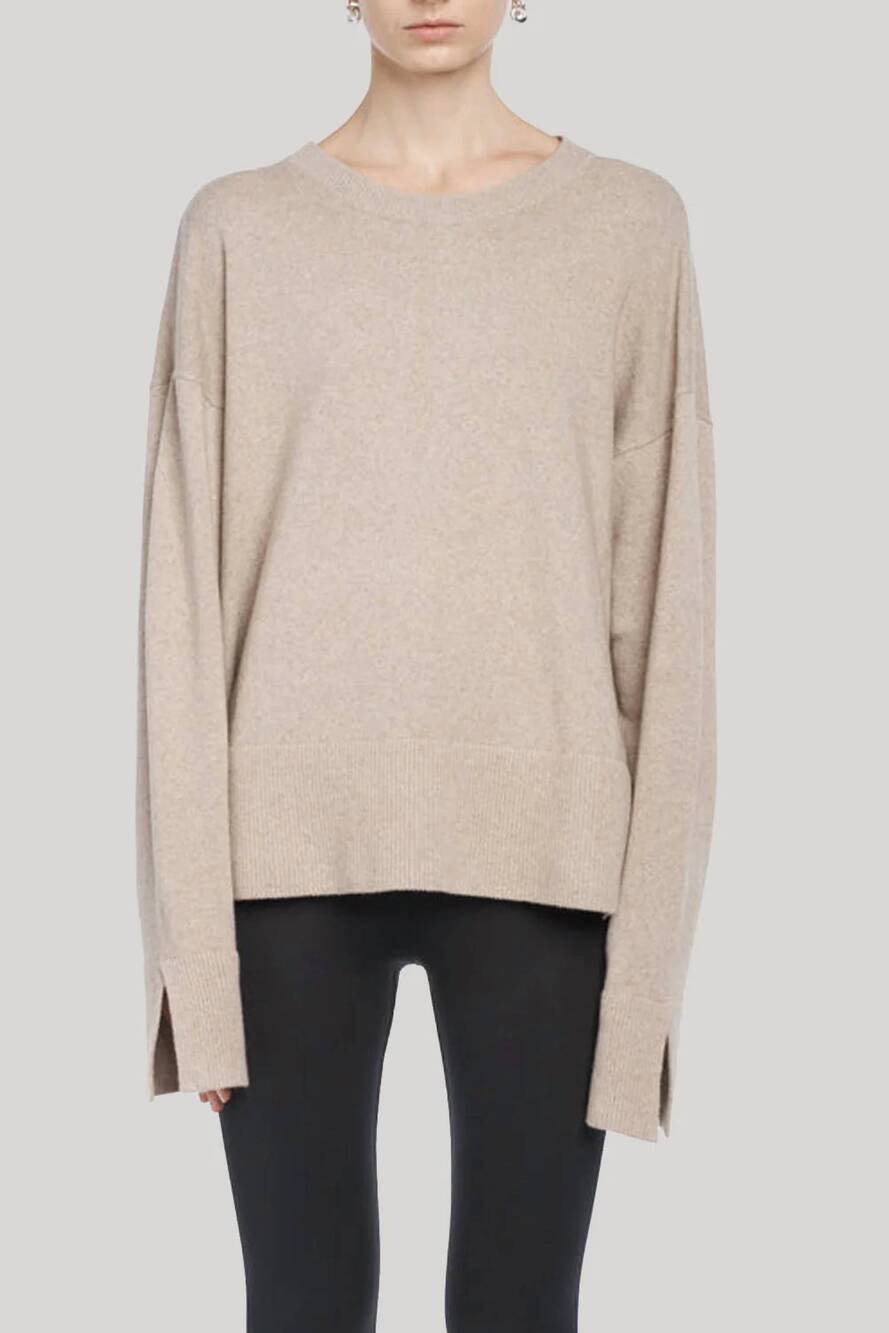 NEW MARIA MCMANUS ribbon back crew sweater in stone